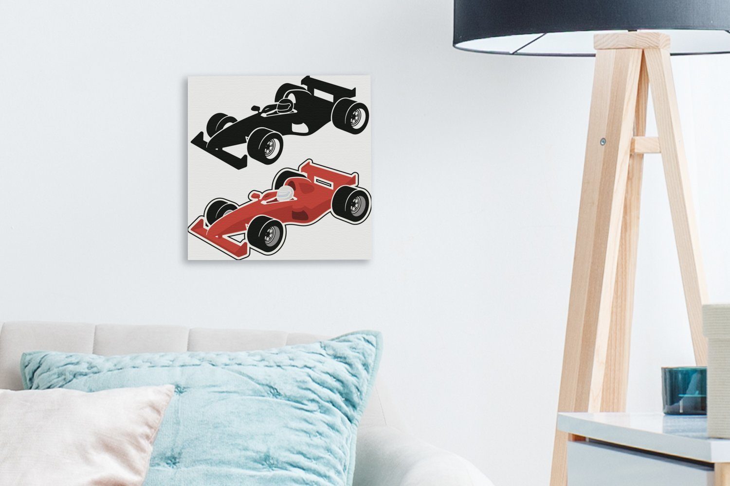 OneMillionCanvasses® Leinwandbild Illustrationen eines schwarz-roten Bilder (1 für Wohnzimmer Rennwagens, Schlafzimmer Leinwand St)