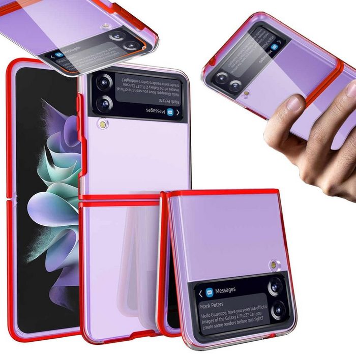 Wigento Handyhülle Für Samsung Galaxy Z Flip3 5G Crystal Design Kunststoff TPU Cover Handy Tasche Hülle Etuis Rot