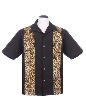 Steady Clothing Kurzarmhemd Leopard Muster Schwarz Retro Vintage Bowling Shirt Rockabilly