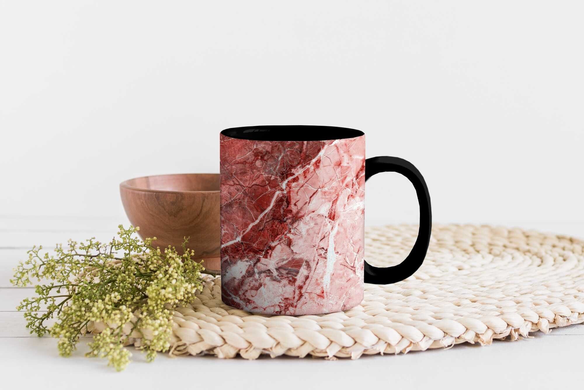 Granit Kaffeetassen, - Rot MuchoWow Teetasse, Kristalle Rosa, Tasse Zaubertasse, Keramik, Farbwechsel, - - Geschenk