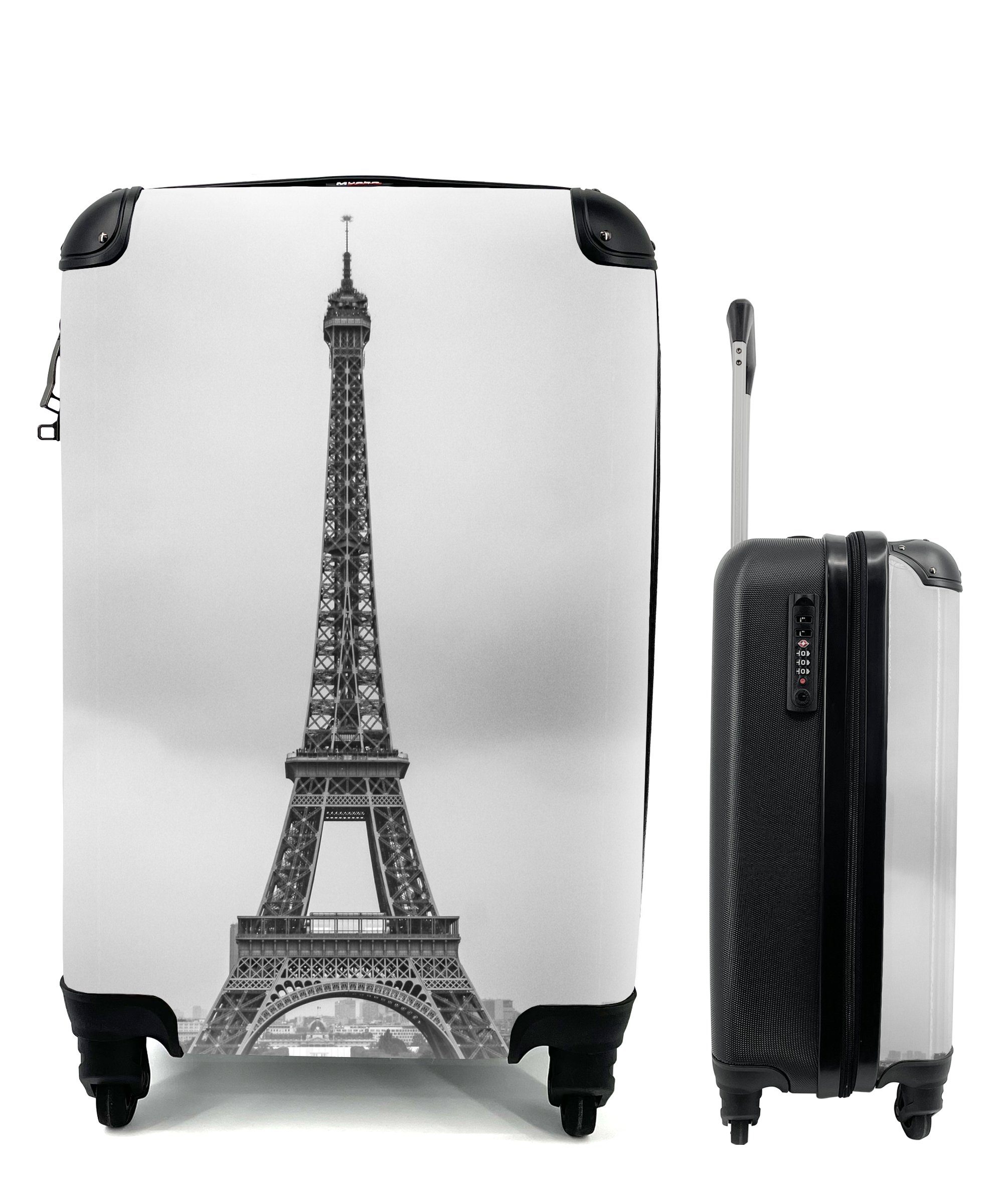Trolley, Handgepäck Reisekoffer Eiffelturm, MuchoWow Ferien, für Rollen, Handgepäckkoffer 4 rollen, mit Reisetasche Der