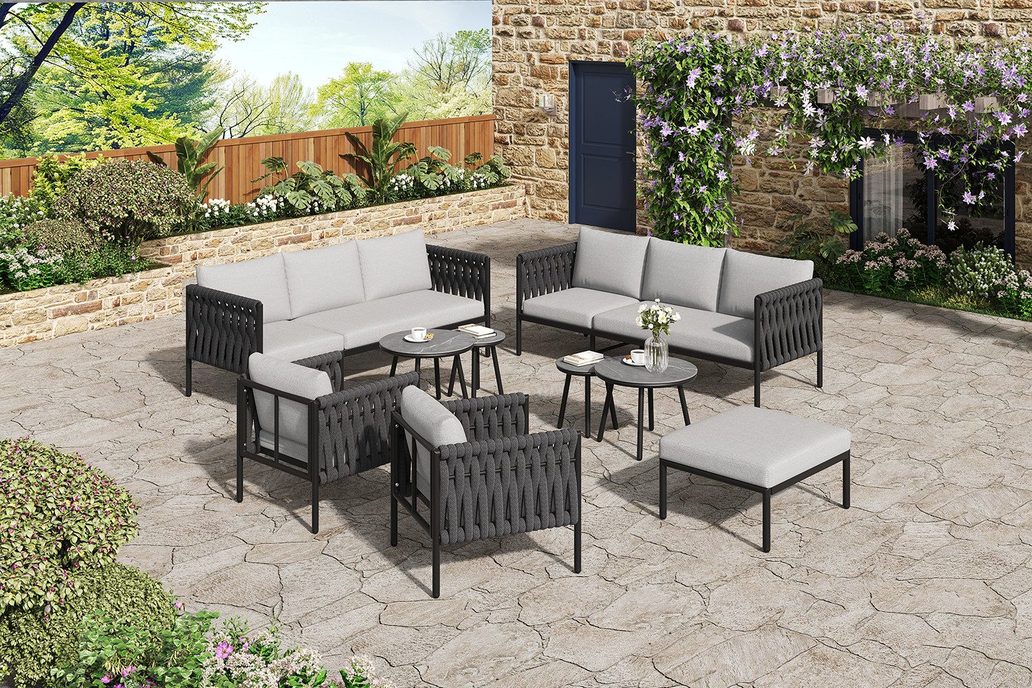 OKWISH Gartenlounge-Set Gartenmöbel-Set, Eckgarnitur mit bequemen günstig online kaufen