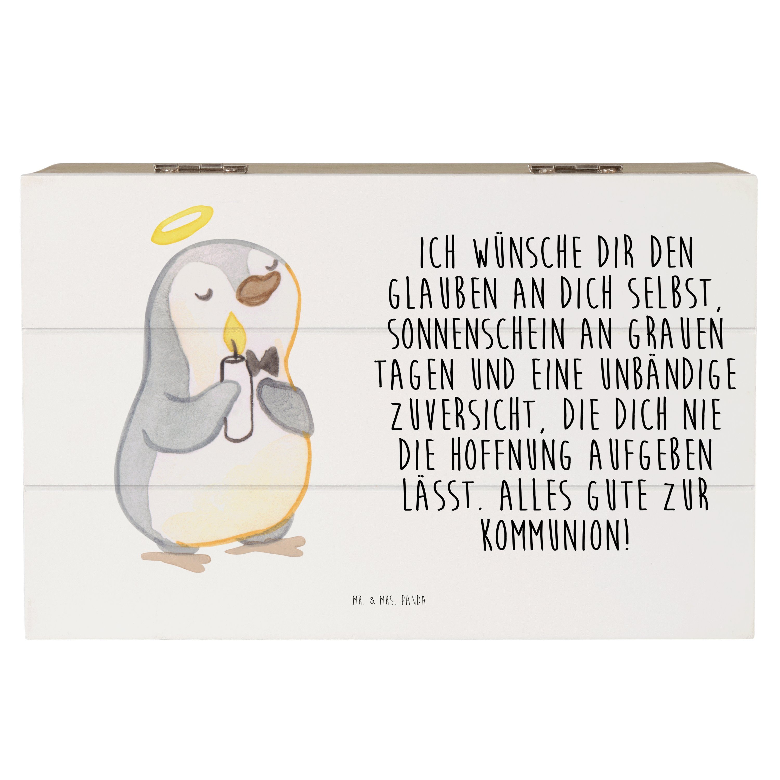 Mr. & Mrs. Panda Dekokiste Pinguin Kommunion - Weiß - Geschenk, Holzkiste, Glauben, Kiste, Truhe (1 St)