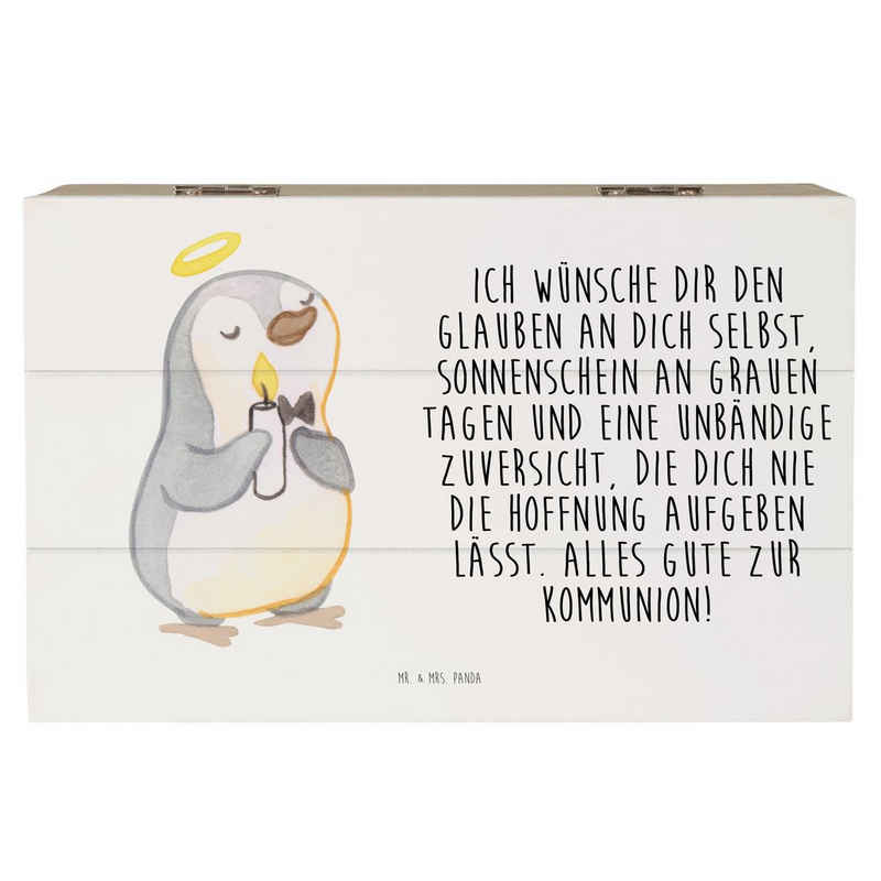 Mr. & Mrs. Panda Dekokiste Pinguin Kommunion - Weiß - Geschenk, Holzkiste, Glauben, Kiste, Truhe (1 St)