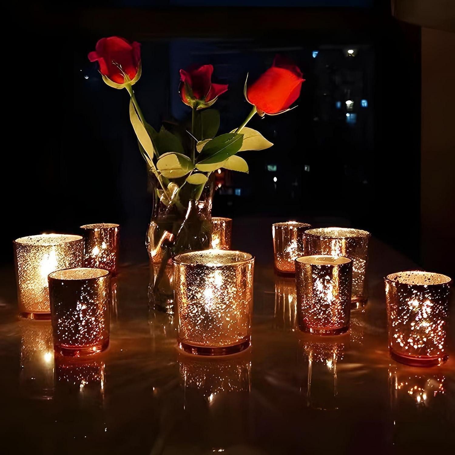 LuxusKollektion Teelichthalter Teelichtgläser Glas Rose Gold Gefleckt 12 Stück (12 St)