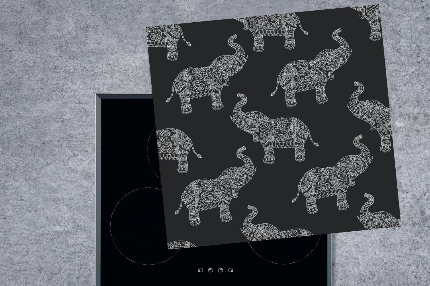 Arbeitsplatte cm, (1 Boho, - für MuchoWow Muster Herdblende-/Abdeckplatte Elefant Ceranfeldabdeckung, - küche 78x78 Vinyl, tlg),