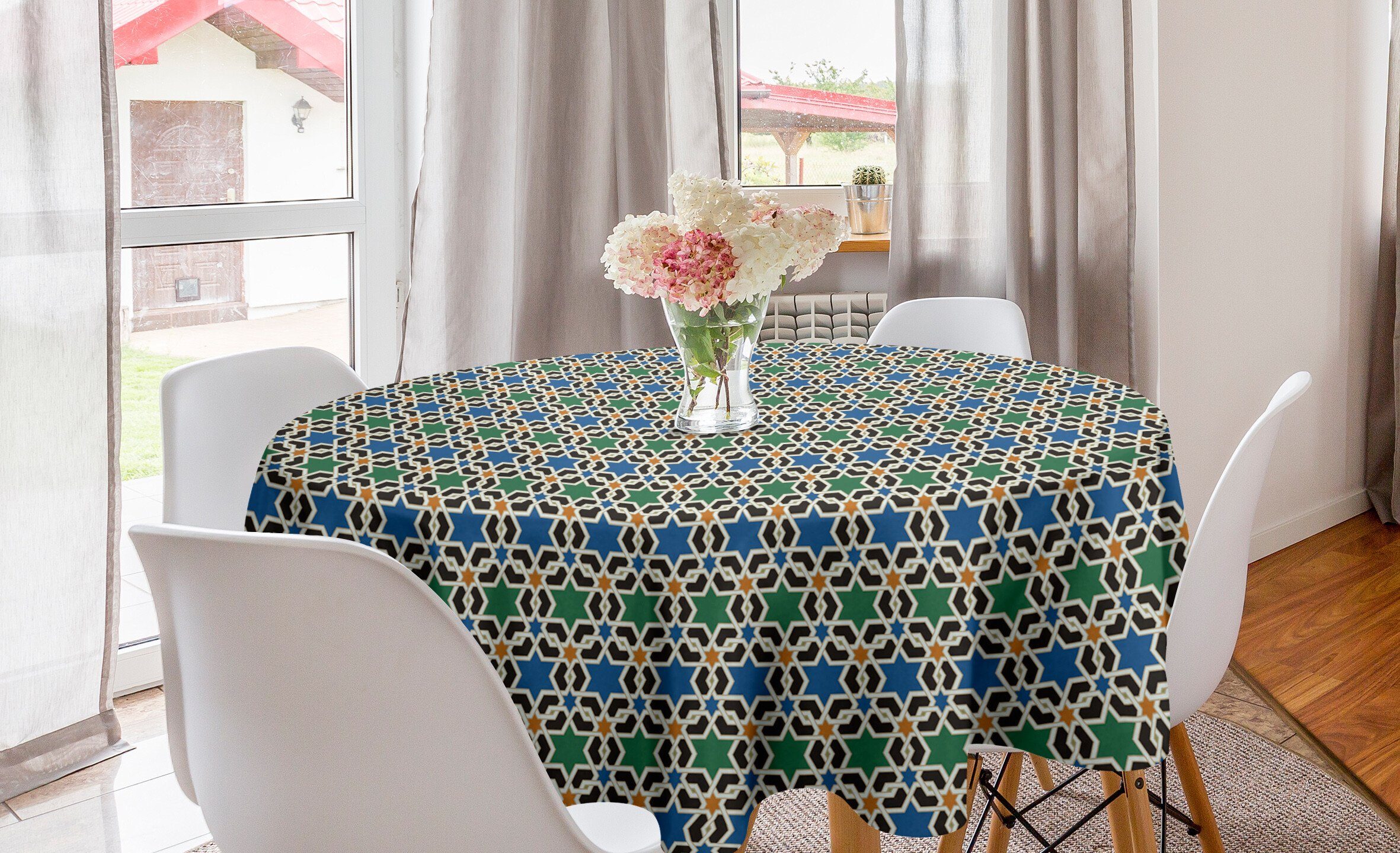 Abakuhaus Tischdecke Kreis Tischdecke Abdeckung für Küche Hexagon-Sternchen marokkanisch Dekoration, Esszimmer