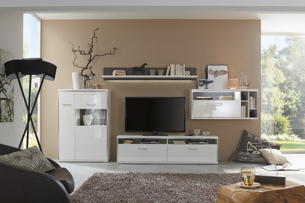MCA furniture Wohnwand Wohnwand Trento 1, weiß Hochglanz, 4-teilig, (4-St)