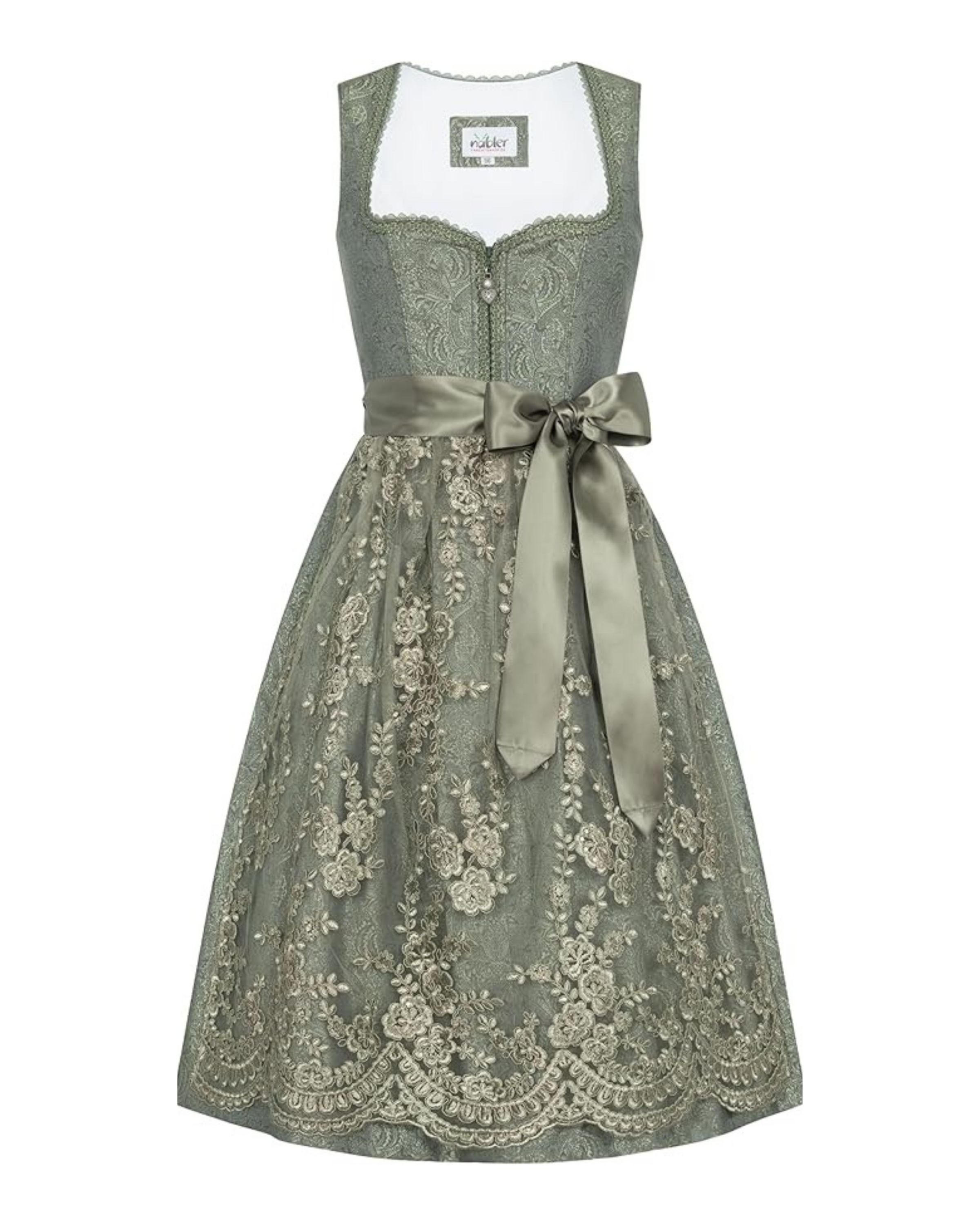 Nübler Trachtenkleid Midi Dirndl Fleurette in Olive - Rocklänge 60 cm