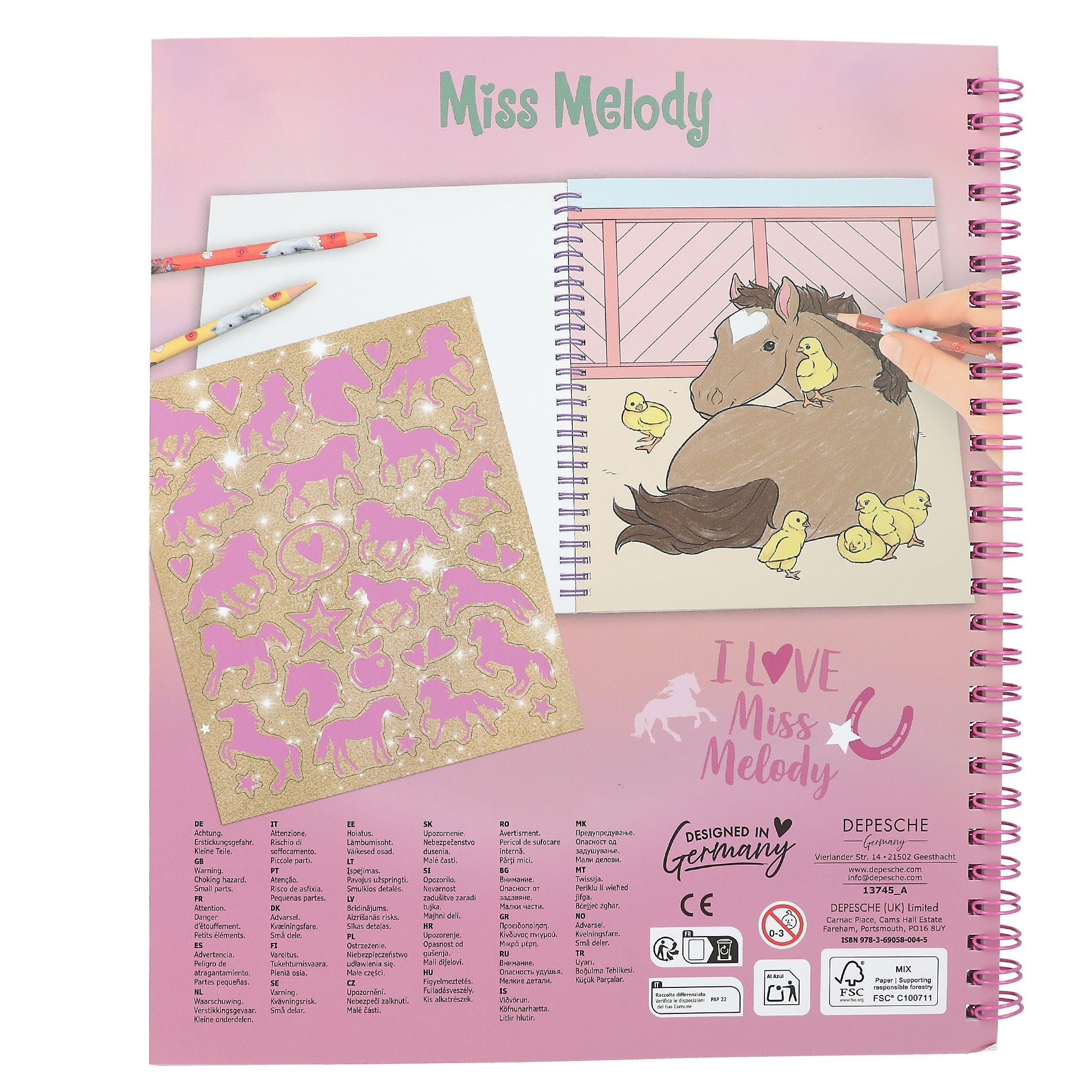 Depesche Malvorlage Miss Melody Pferde Bauernhoftiere Malbuch Buch inkl. Sticker (1-St), Ausmalbuch