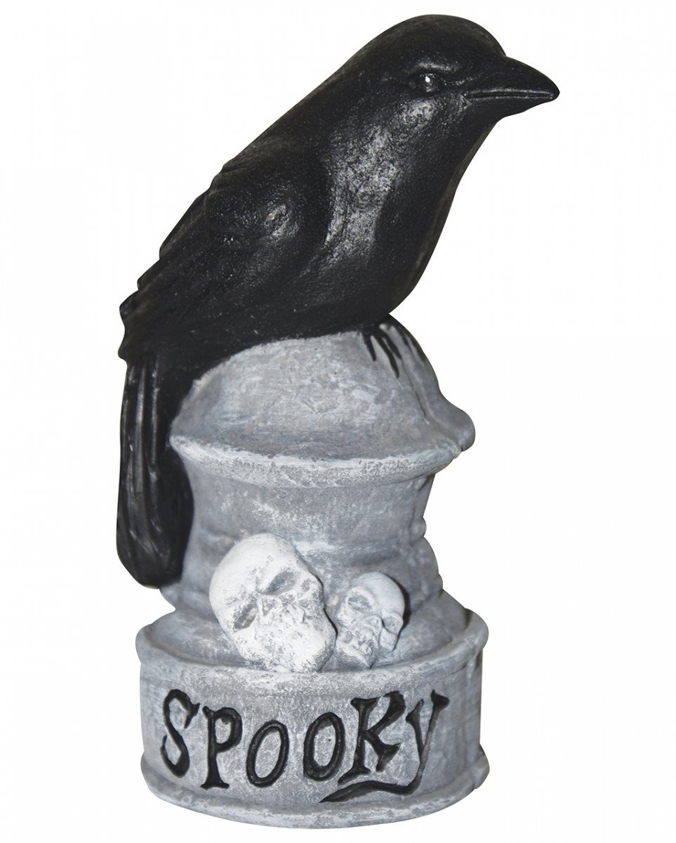 Horror-Shop Dekofigur Deko Zementgrabstein mit Rabe & Spooky Aufschrift