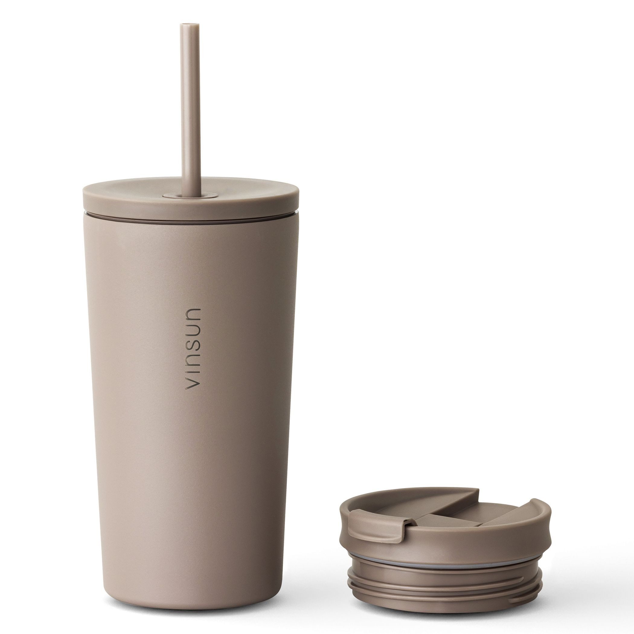 Vinsun Thermobecher Edelstahl Becher mit Strohhalm 480ml - Isolierbecher auslaufsicher, 4-tlg., Edelstahl, Doppelwandig isoliert, BPA frei, bruchfest, Kalt- und Heißgetränke