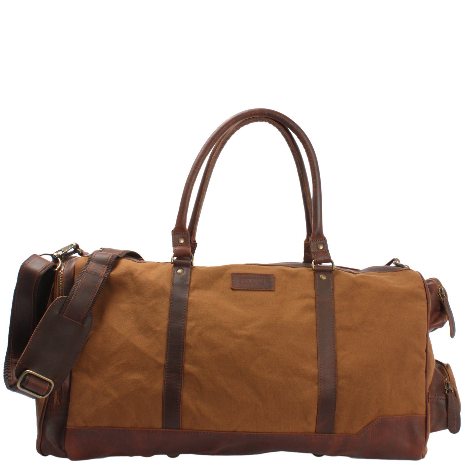 LECONI Reisetasche Weekender Sporttasche Handgepäck Damen Herren Leder Canvas LE2017, geteiltes Hauptfach - viele Außenfächer - 55x30x27 cm
