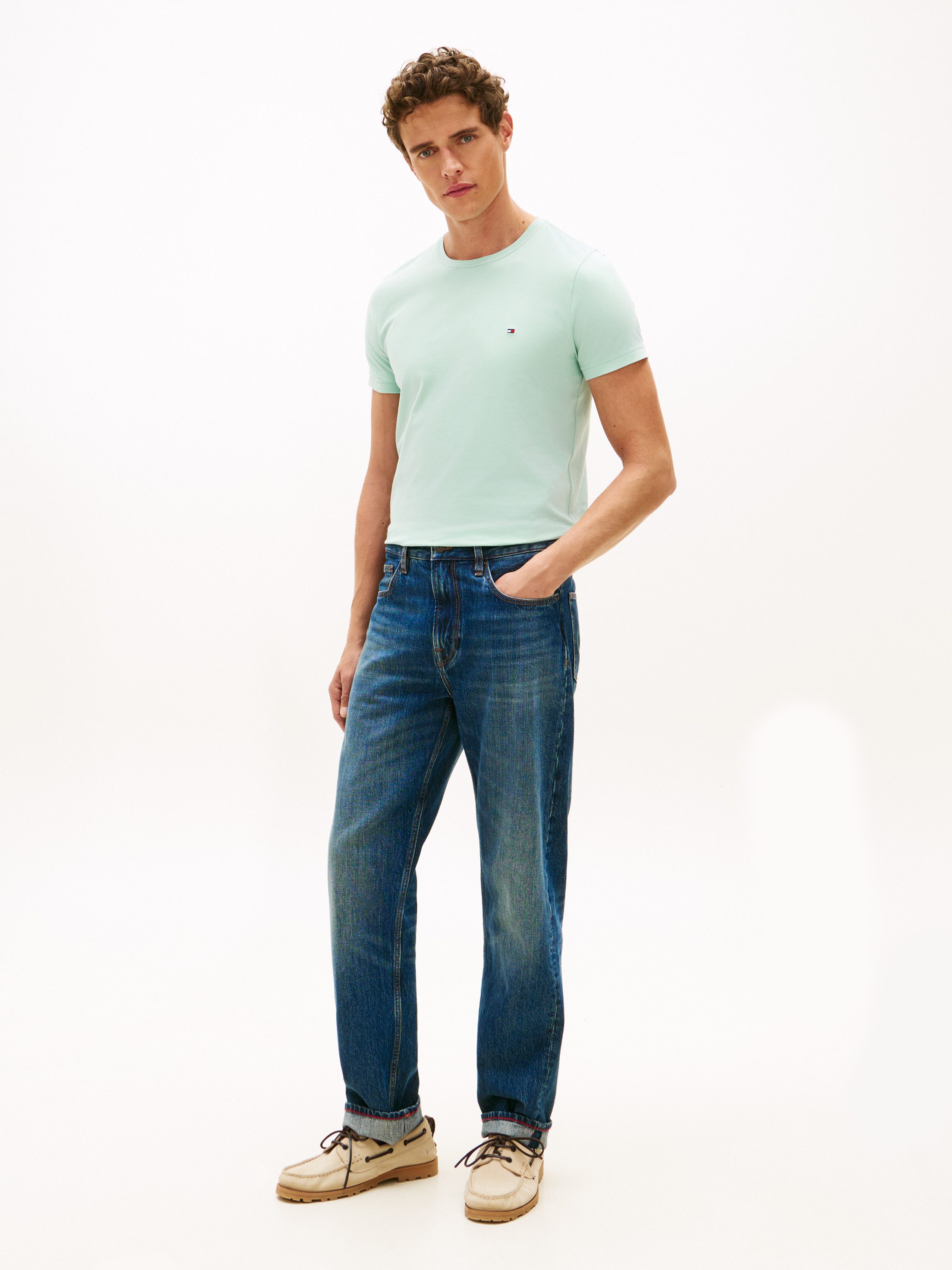 Tommy Hilfiger T-Shirt STRETCH SLIM FIT unifarben, casual, slim fit, Baumwollmix, Rundhals – Bild 3 von 5