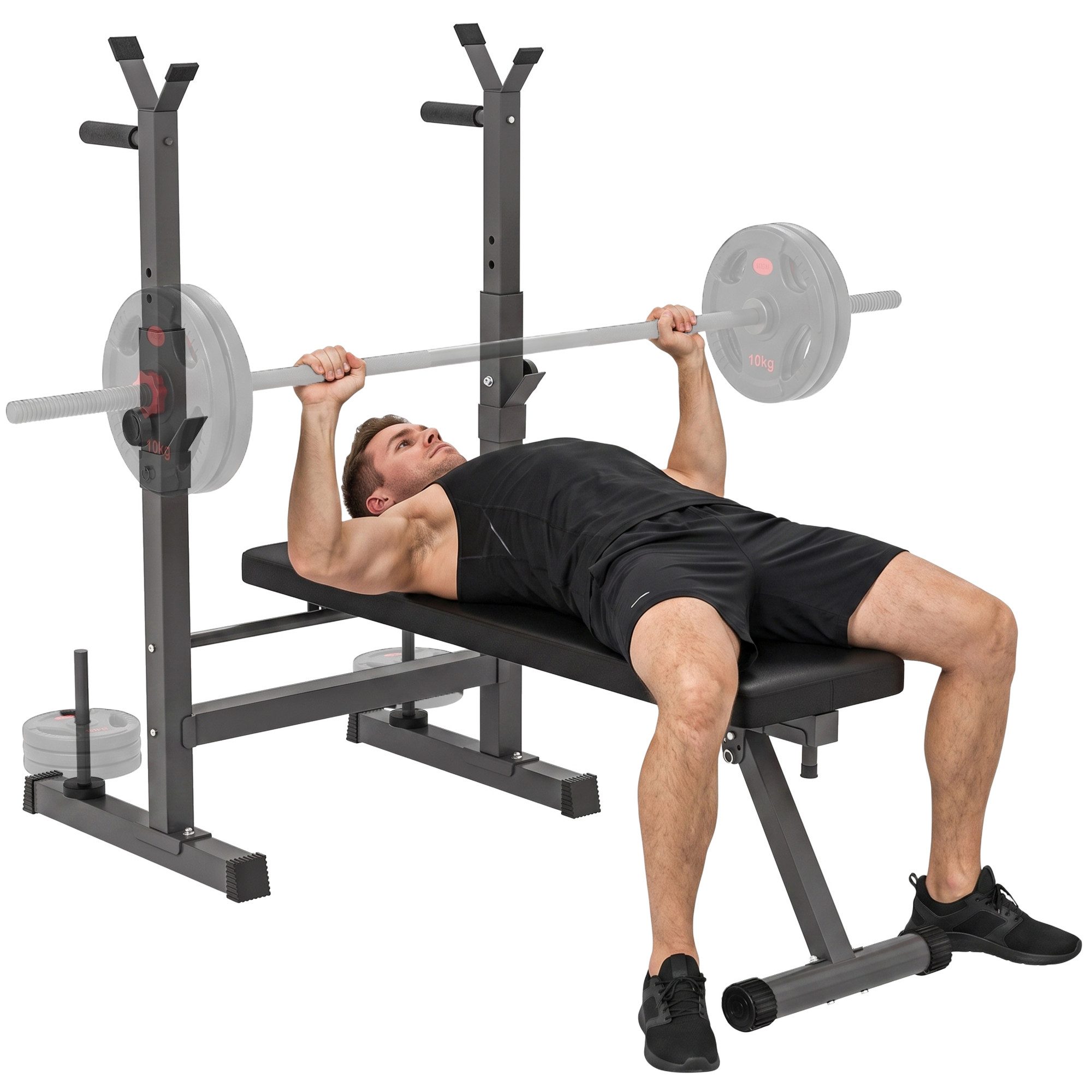 HOMCOM Hantelbank Hantelbank Verstellbar, Klappbar Trainingsbank mit Hantelablage, (Beinpresse, 1-tlg., Armauflage für Gewichtstraining), 140cm x 73cm x 122cm