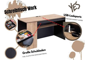 Cilek Kinderschreibtisch Work, Breite 139 cm, USB-Steckplätze, Soft-Close-Funktion