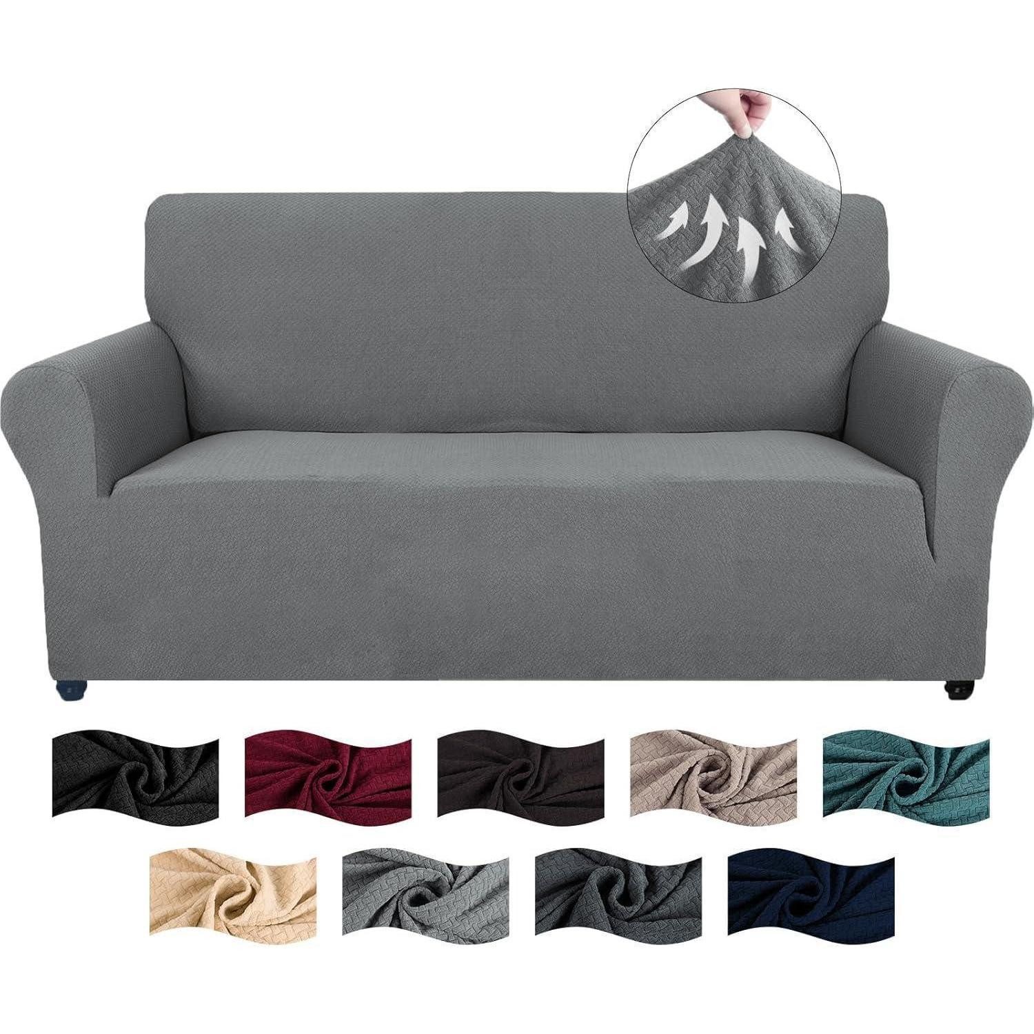 LuxusKollektion Sofahusse Sofabezug High Stretch Rutschfest Jacquard Armlehnen Hellgrau 2 Sitzer, Couchbezug