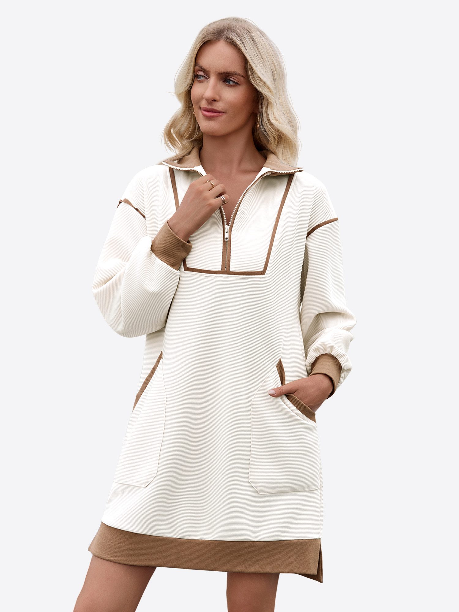 Imily Bela Minikleid Damen Langarm Lockerer Kleid mit V-Ausschnitt (Packung günstig online kaufen