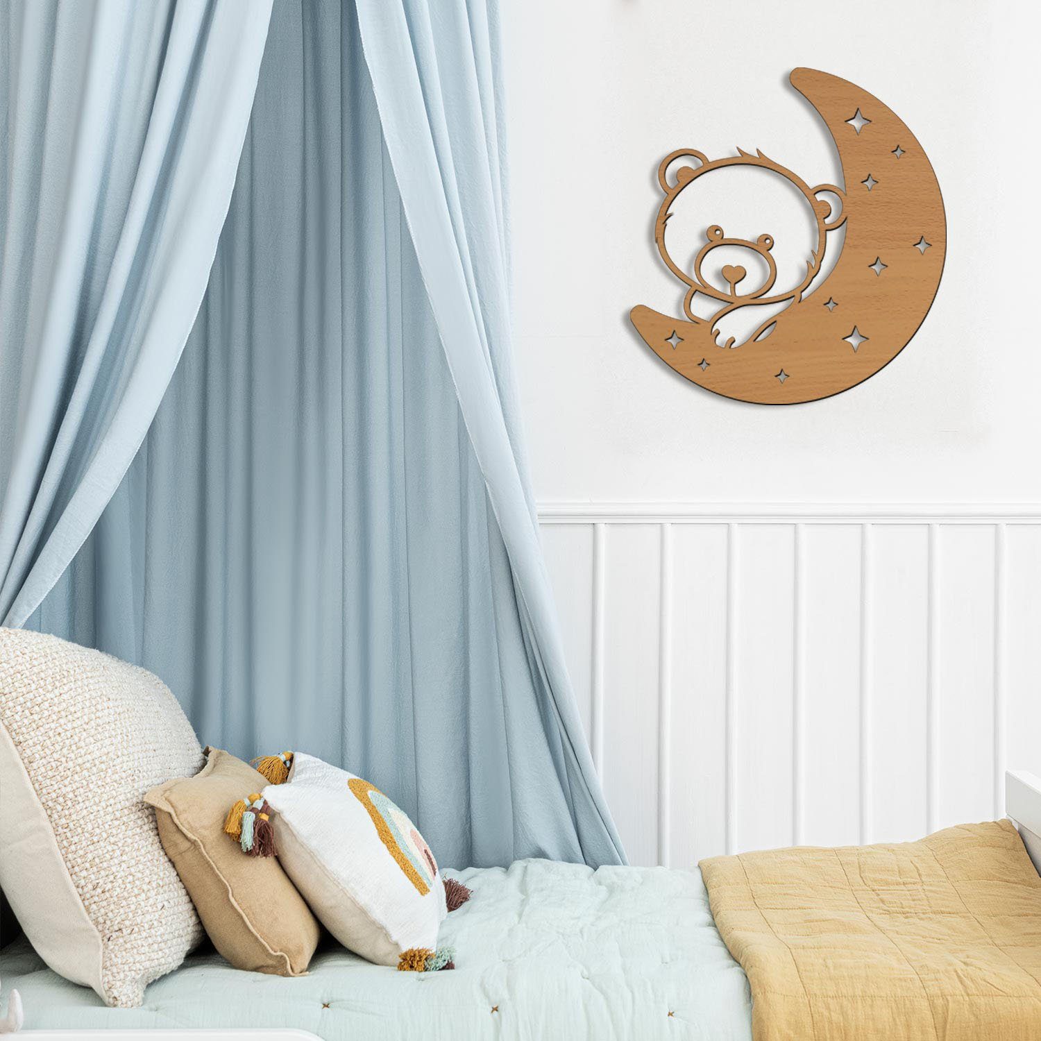 Namofactur LED Nachtlicht Wandlampe Kinderzimmer Kinder Nachtlicht Teddy Mond I MDF Holz, LED fest integriert, Warmweiß