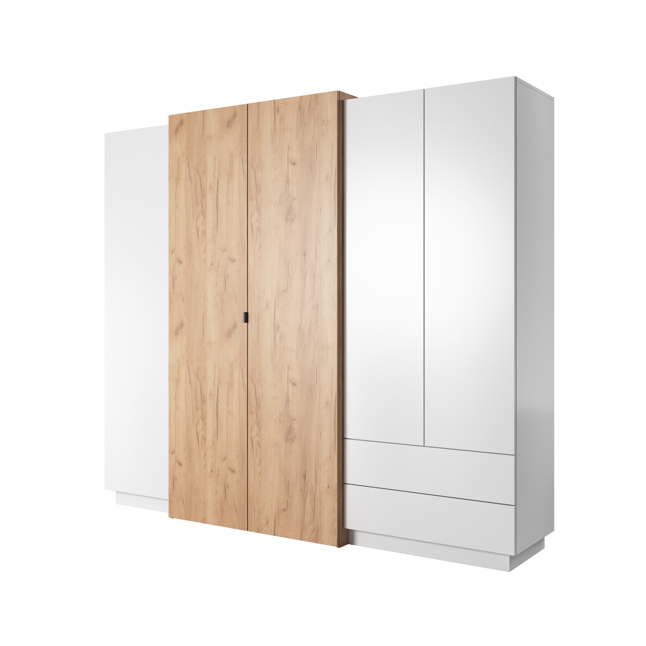 Masseno Drehtürenschrank TRES 230 cm Kleiderschrank 5 Türen und 2 Schubladen Eiche Craft Gold