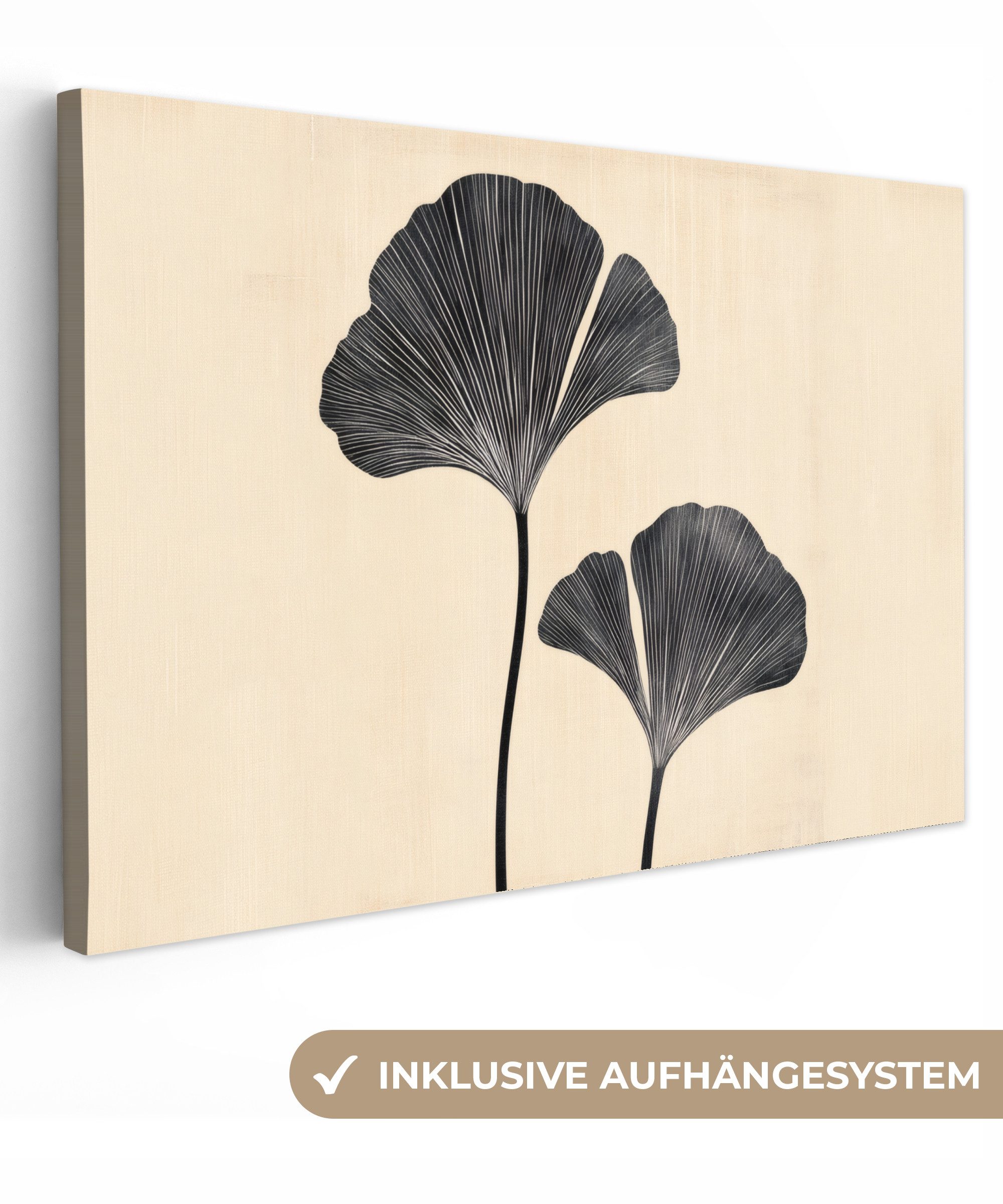OneMillionCanvasses® Leinwandbild Blätter - Minimalistisch - Schwarz, Fotod günstig online kaufen
