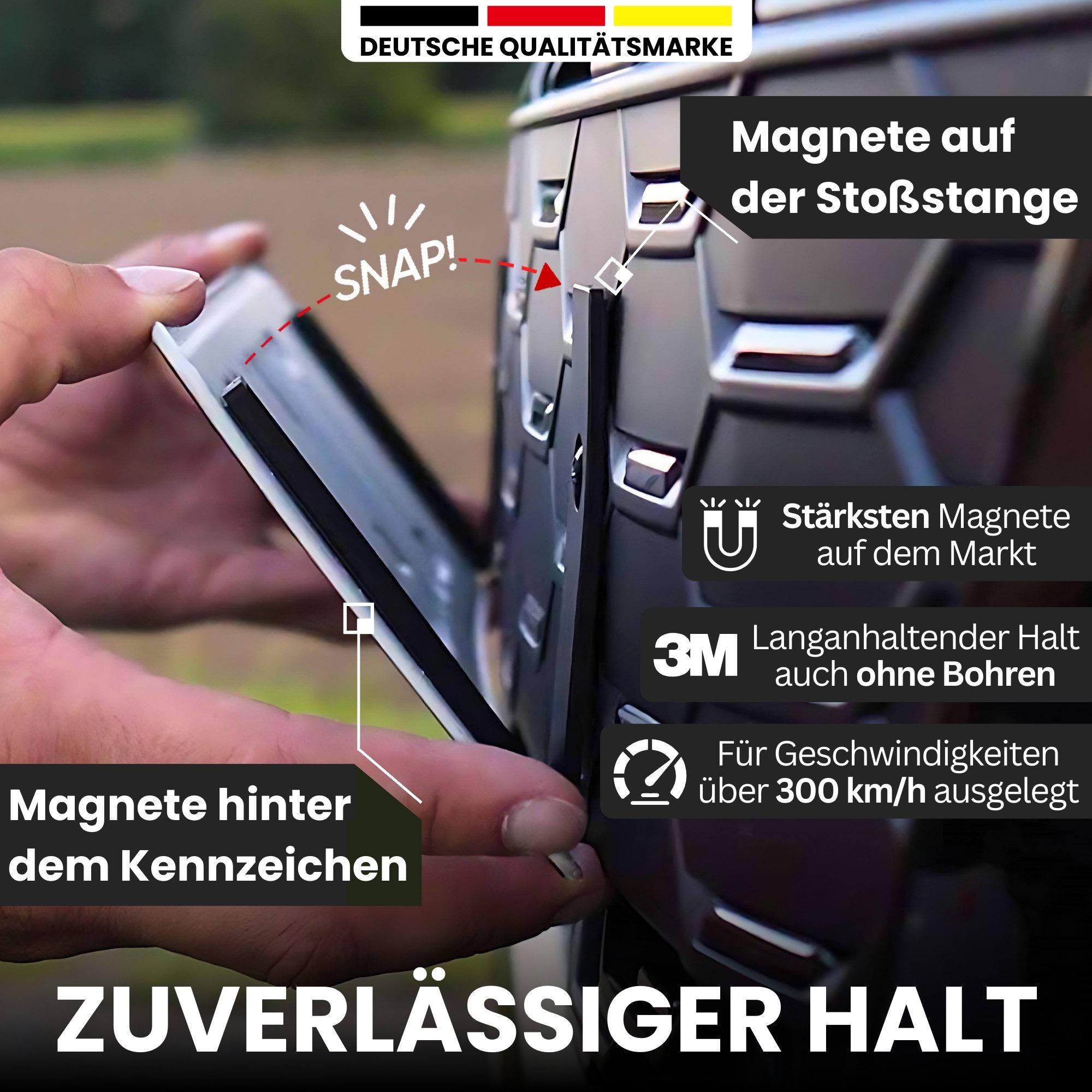 IVALITY Kennzeichenhalter Magnet - 100% Legal - Rahmenlose Halterung für 2 ALU Kennzeichen, (Das ORIGINAL - Premium Set -, 2-St., 100% Legal), Stärkste Magnete weltweit