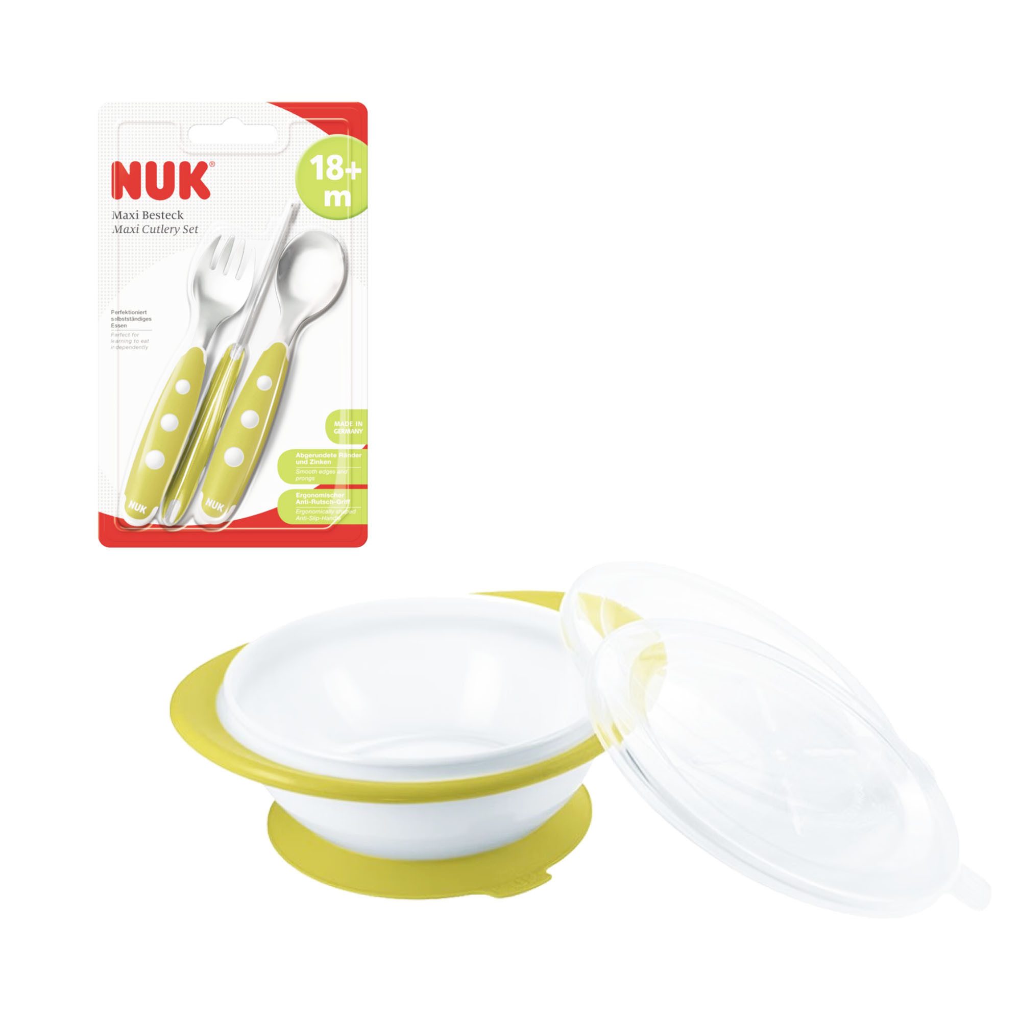 Kindergeschirr-Set NUK Kinder-Esslernschale mit Edelstahl-Besteck Vorteilset