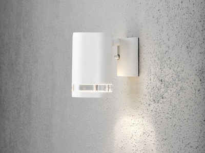 KONSTSMIDE LED Außen-Wandleuchte, LED wechselbar, warmweiß, kleine Fassadenlampe IP 44 für Haus-wand beleuchten, Weiß Höhe 13cm
