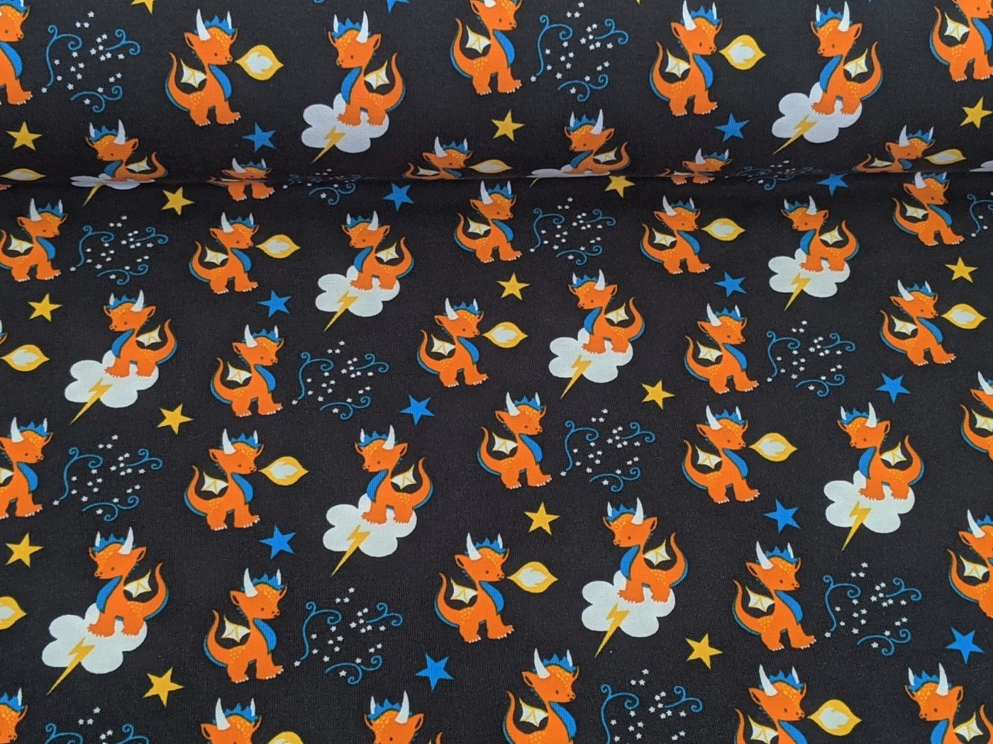 Thumbnail - Stoff French Terry Dragon Star Granit Drachen Stoff Meterware