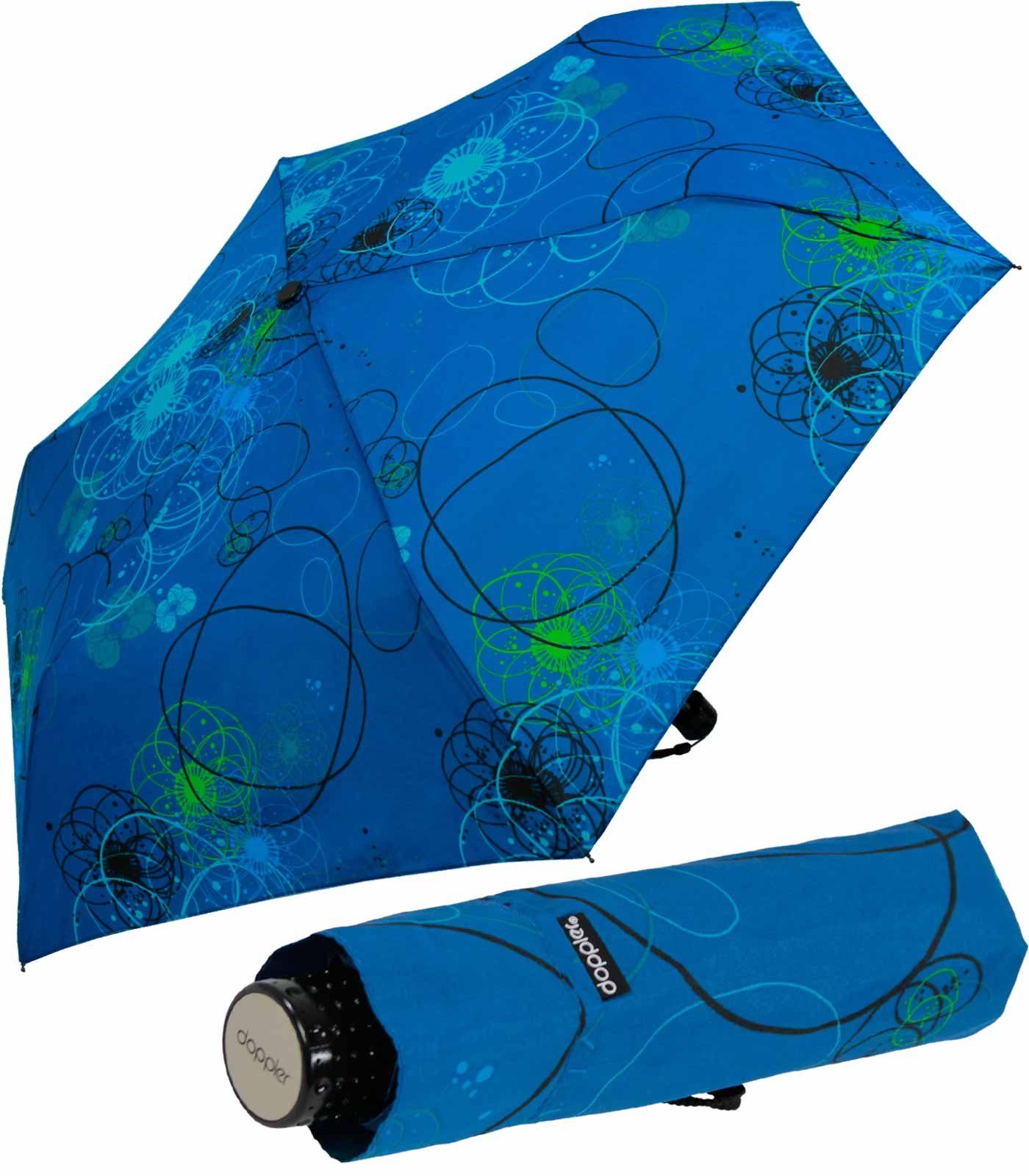 doppler® Taschenregenschirm Super-Mini Havanna Damen - Barcelona, besonders leichter und kleiner Schirm, passt in jede Tasche blau
