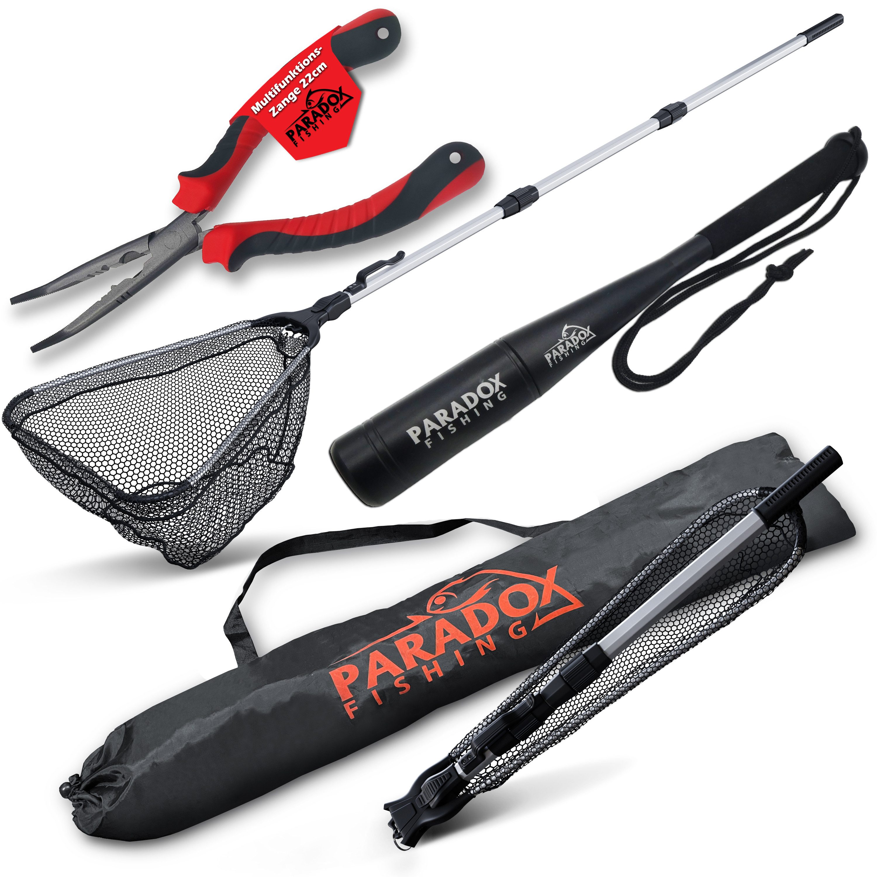 Paradox Fishing Angelkescher gummiert 1,6m/2,1m mit Tasche (3-St), klappbar