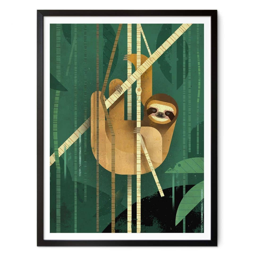 K&L Wall Art Poster Poster Braun Dschungel Waldtiere Faulpelz Deko Faultier, Kinderzimmer Wandbild modern