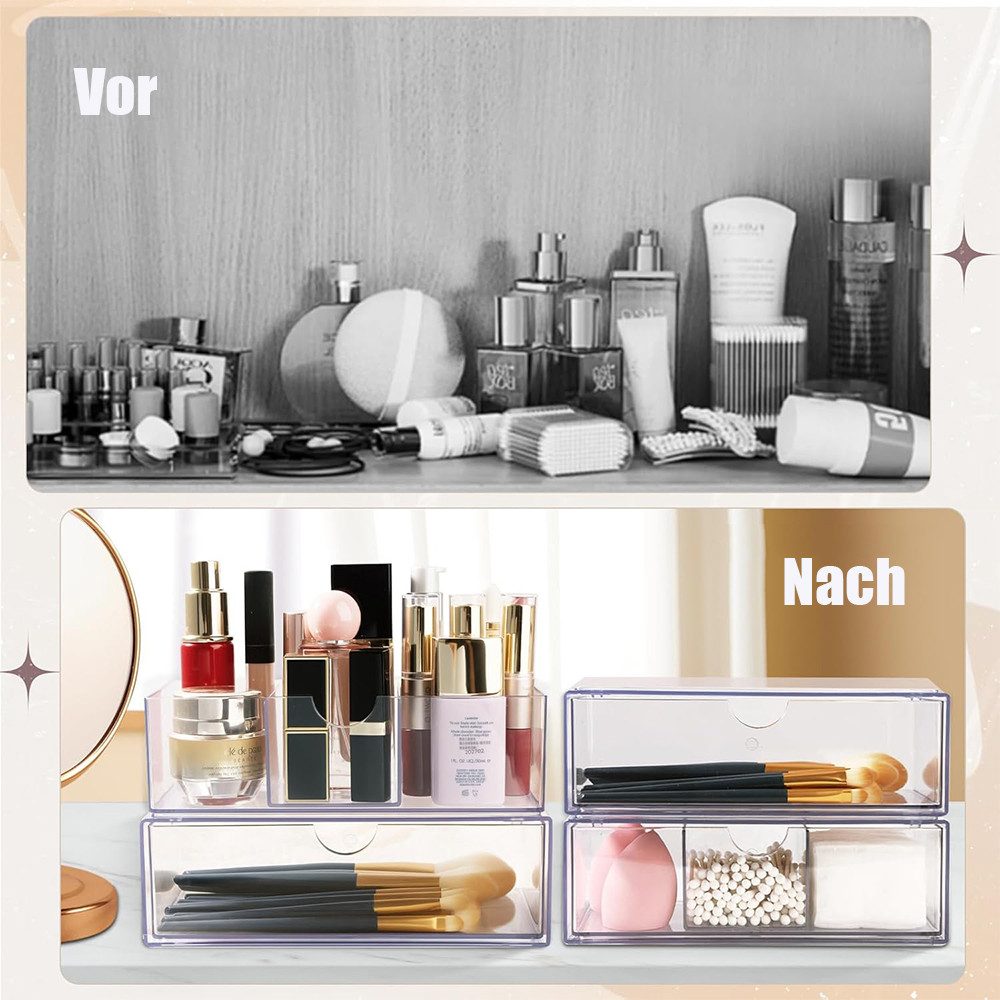 TUWENA Organizer 2er-Set Stapelbarer Organizer mit Schubladen, Badezimmer Organizer (2 St), Transparent Organizer für Kommode Waschtisch Badezimmer Spiegelschra – Bild 5 von 5