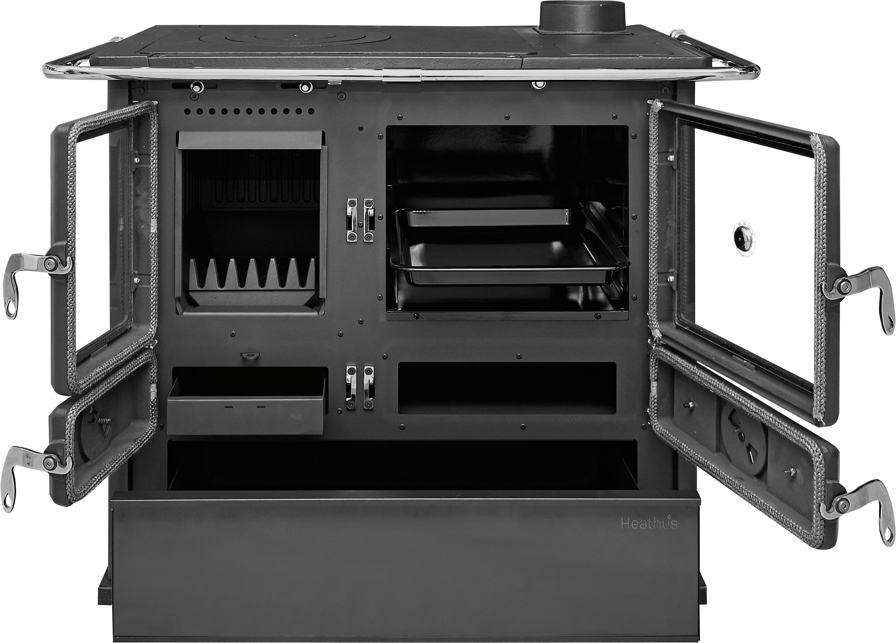 Festbrennstoffherd Heathus Küchenofen »Cook Premium« Pure Black, 8,8 kW, Zeitbrand, Ofenherd zum Heizen, Kochen & Backen