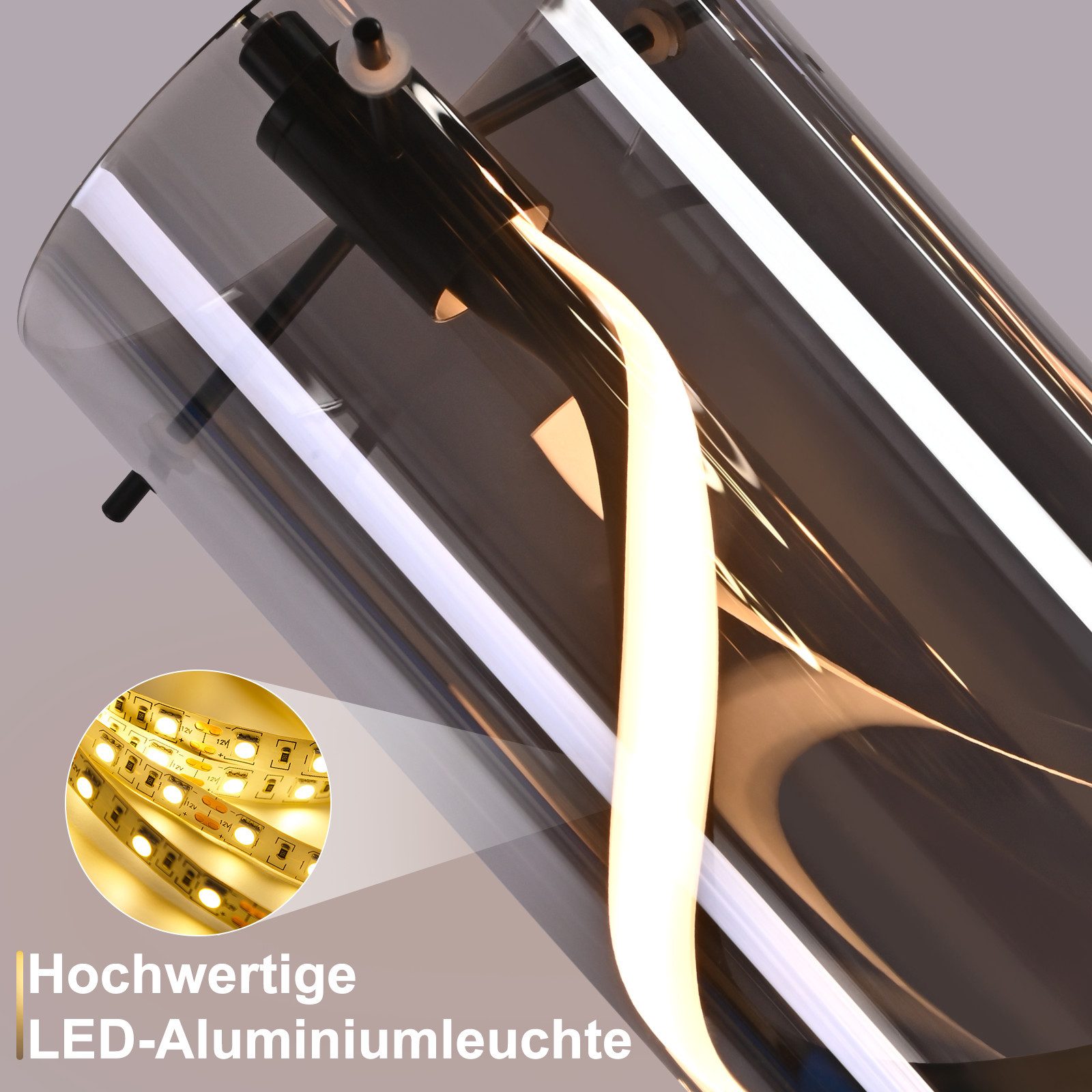 ZMH LED Pendelleuchte Esstisch Hängelampe Modern 3000K Hängeleuchte Glas 1/3 Flammig, LED fest integriert, Warmweiß, 8W Schwarz Pendellampe für Wohnzimmer Esszi – Bild 5 von 5