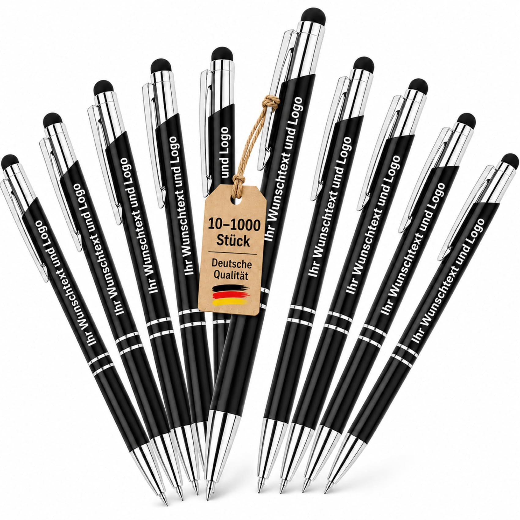 lindahandel Kugelschreiber Personalisierter Kugelschreiber mit Gravur, individueller Name Text, (10-tlg), blaue Tinte, Geschenk für Geburtstag Büro,Metall Kugelschreiber