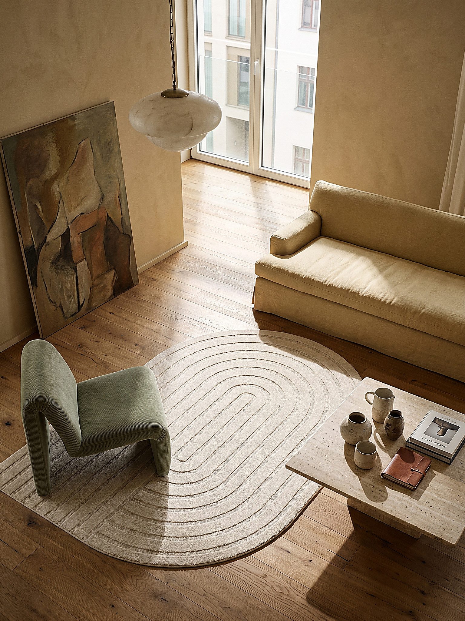 KADIMA DESIGN Teppich CETINA Kurzflorteppich Creme 160x230 Geometrisch Polypropylen, Oval, Höhe: 16 mm, Saugroboter-geeignet, Strapazierfähig, Pflegeleicht, Farbecht