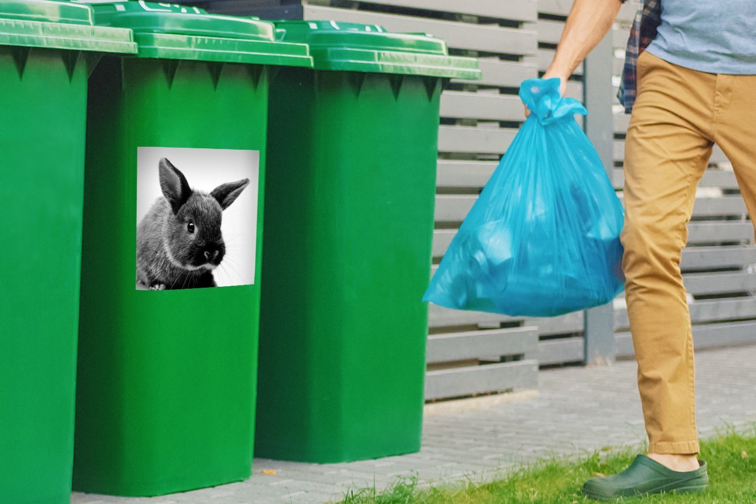 St), weiß Wandsticker Sticker, schwarz - Container, Abfalbehälter Kaninchens Mülleimer-aufkleber, MuchoWow Porträt eines (1 Mülltonne, und