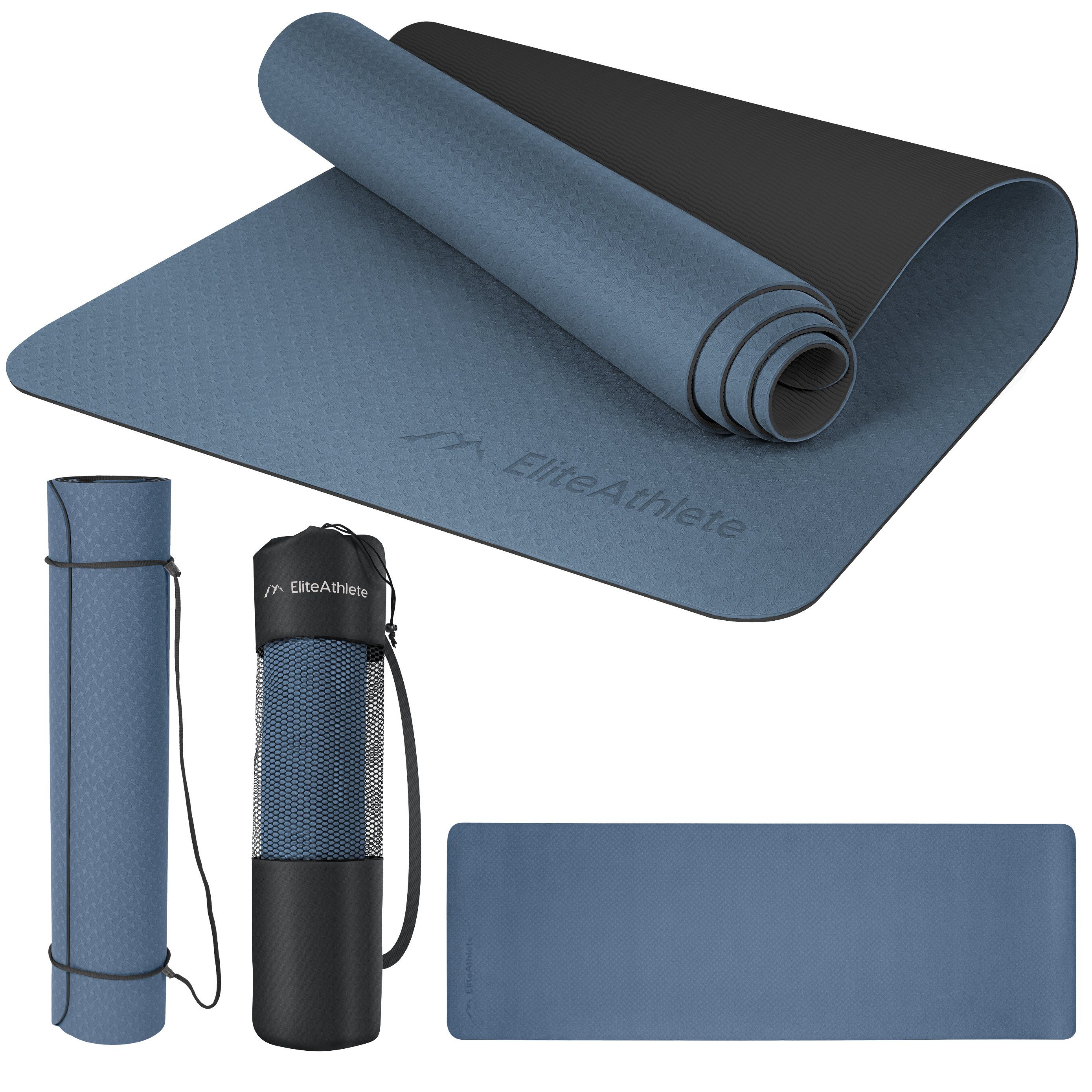 EliteAthlete Yogamatte EliteAthlete® Yogamatte - Sportmatte - Fitnessmatte - Yoga Matte (Set bestehend aus: Matte, Transporttasche, Transportband)