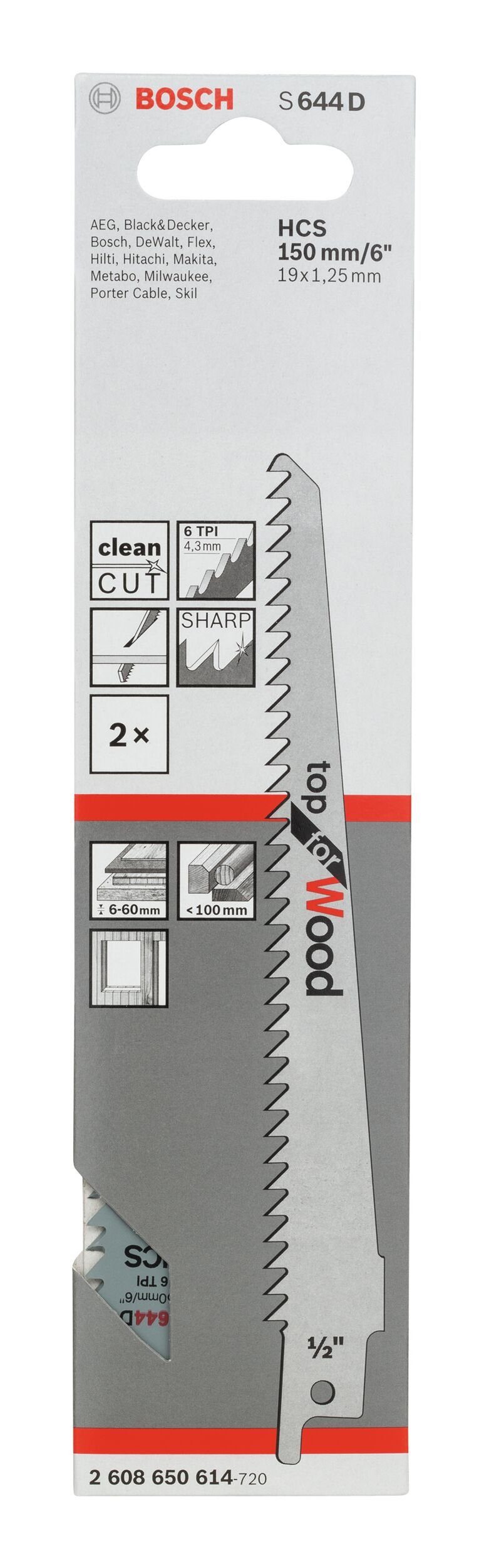 BOSCH Säbelsägeblatt (2 Stück), S 644 D Top for Wood - 2er-Pack