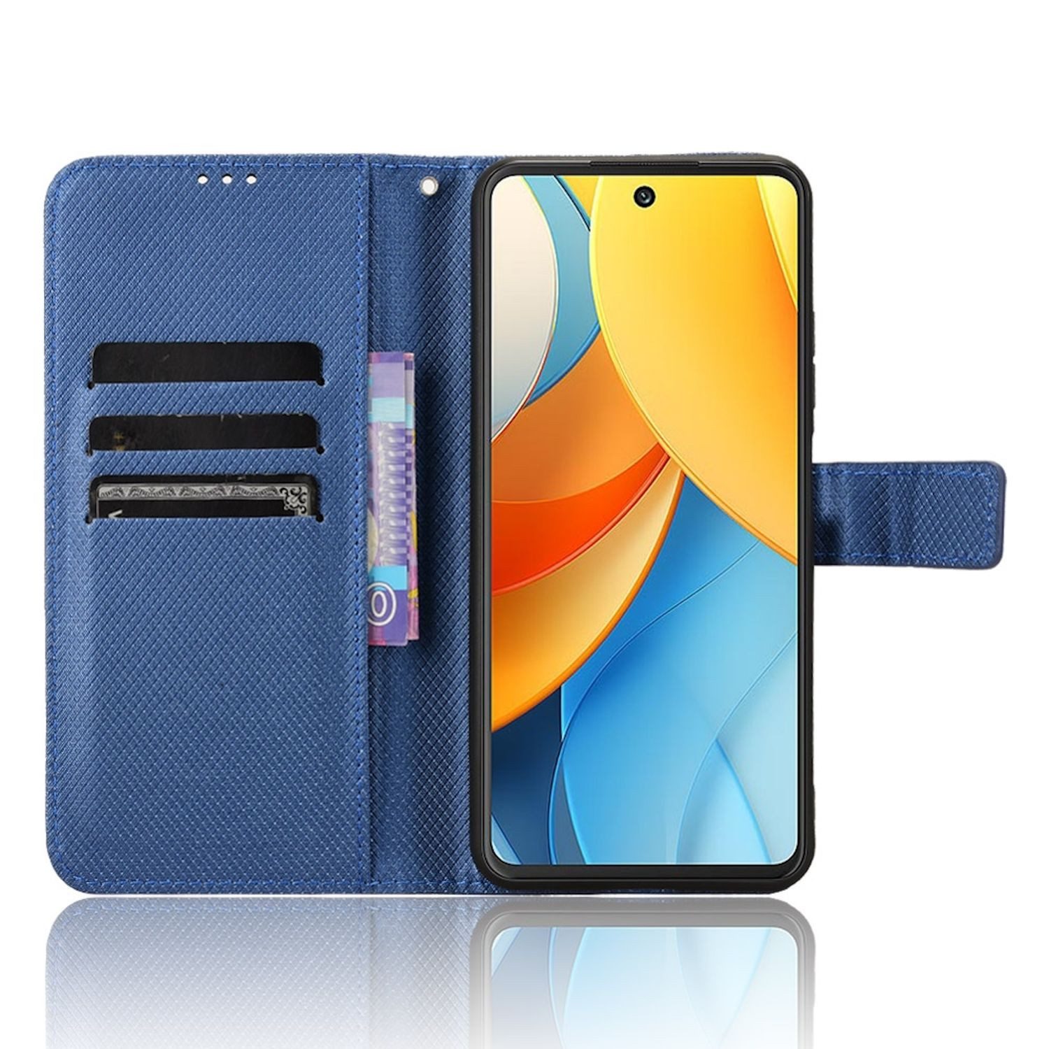 Wigento Smartphone-Hülle Für ZTE Blade V60 Vita / Axon 60 Lite Design Kunst Leder Hülle Blau, Diamantstruktur PU-Lederhülle mit Kartenfächern und Standfunktion