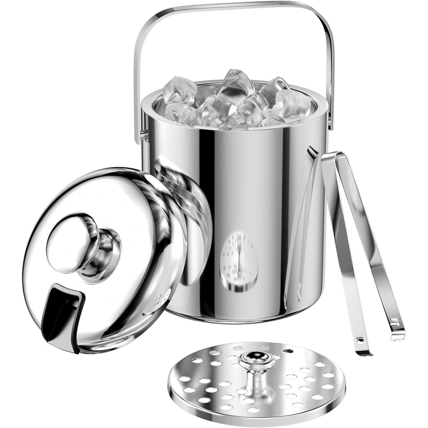 Refined Living Eiseimer 3L Eiskübel mit deckel, Sieb und Eiszange Doppelwandiger Isolierter, Eisbehälter für Eiswürfel Eiswürfel-Eimer für Bar Party Hause