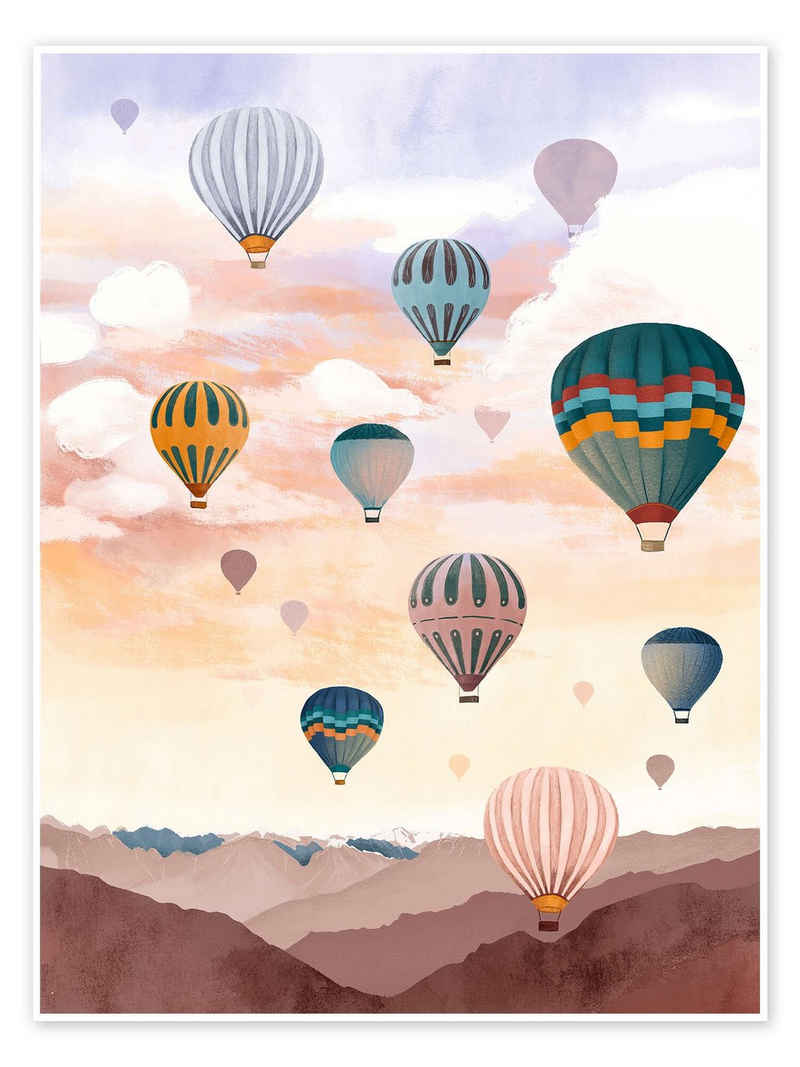 Posterlounge Poster Goed Blauw, Heißluftballons am Himmel, Babyzimmer Digitale Kunst