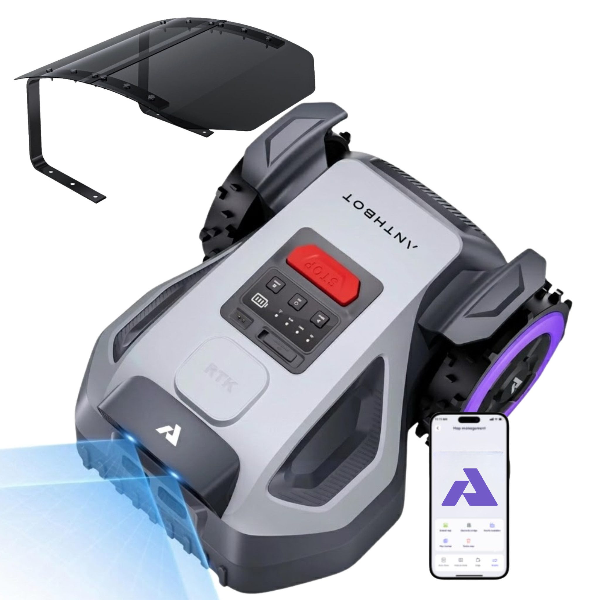 ANTHBOT Rasenmähroboter ANTHBOT M-Serie Set, Mähroboter ohne Begrenzungskabel, (RTK-Navigation • HDR-Dual-Vision • 45% Steigung), Kantenmähen, Multizonen, Schnitthöhe per App, IPX6