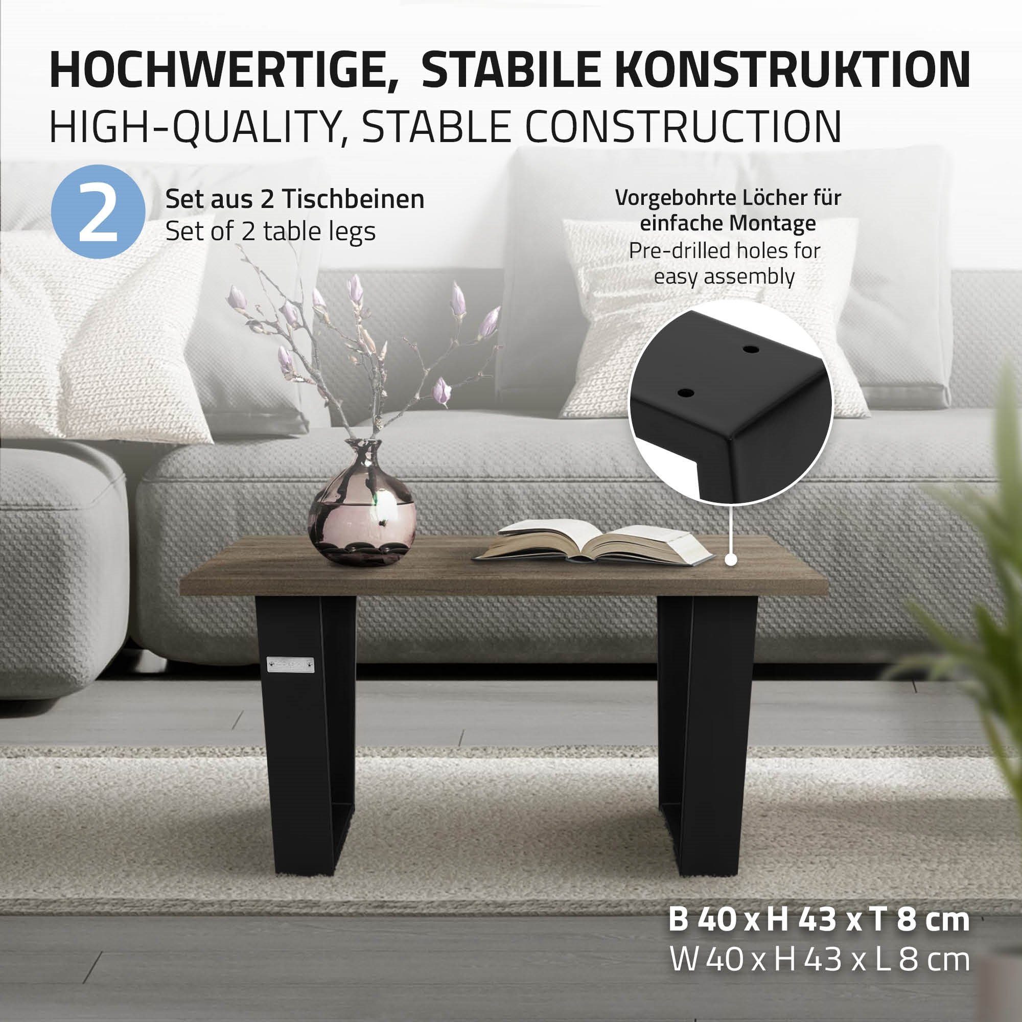 V-Form ischgestell Industriedesign 40x43cm Möbelfüße, Schwarz ML-DESIGN Set Tischbein Stahl Tischuntergestell Couchtisch Tischkufen Trapez 2er