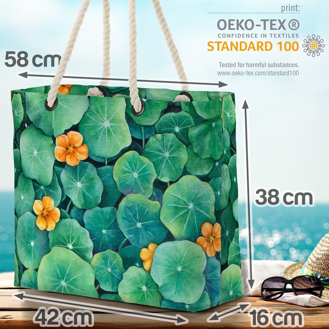 Grün Gemälde Strandtasche Pflanzen (1-tlg), Garten VOID terras seerosen Blumen Teich Blätter See