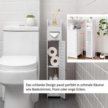 BAYLI Regal Badezimmerschrank schmal - Badezimmer Hochschrank Weiß mit 1 Papierhal