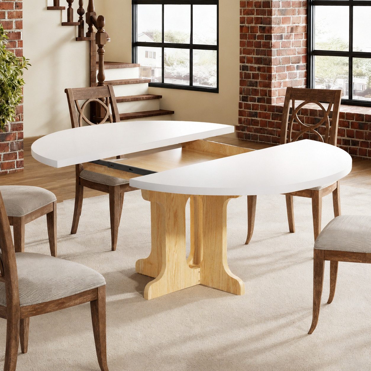 PEALOV Esstisch oval‑rund mit interner Erweiterungsplatte 90‑120 cm (1-St), Ausziehbarer Küchentisch für 4‑6 Personen – Bild 4 von 5