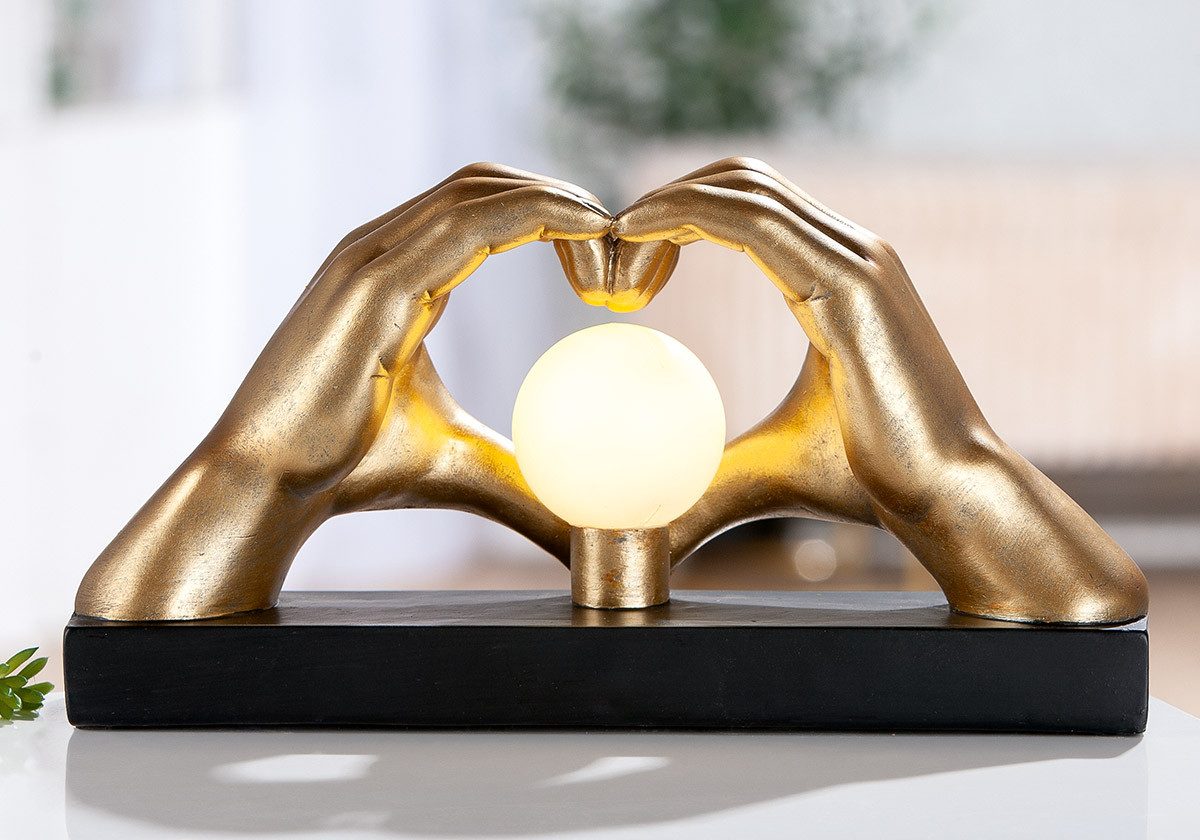 GILDE LED Tischleuchte LED Tischleuchte Amora Hands Hände Herz mit Leuchtkugel gold