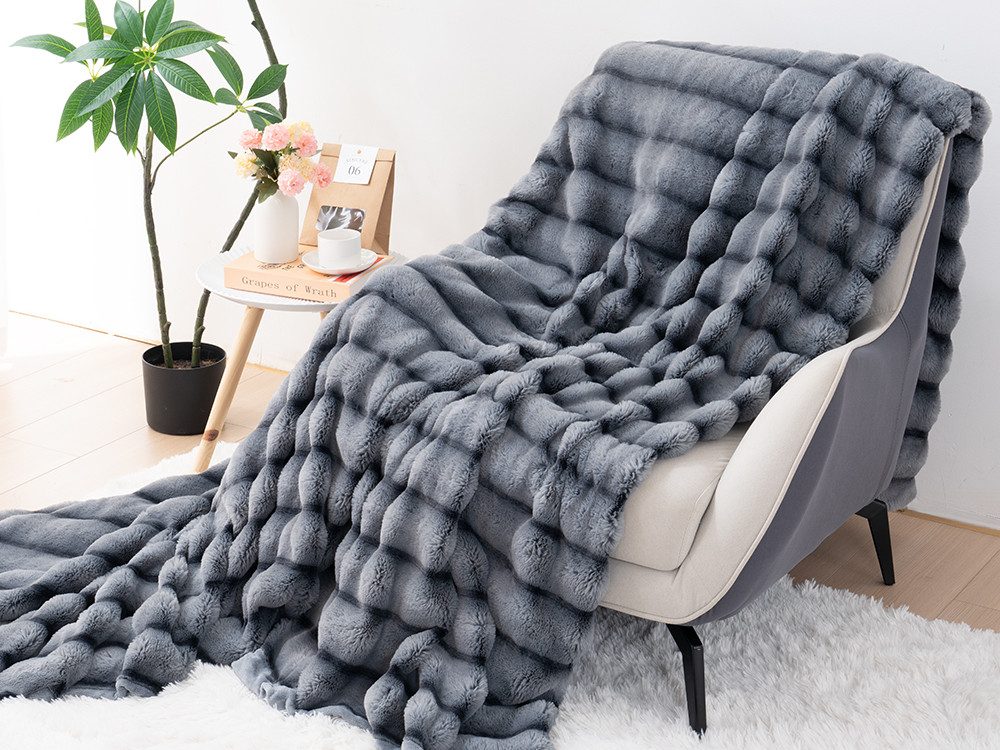 Wohndecke Kunstfell-Decke, Premium Kuscheldecke weich beidseitig, ORHOPUI, doppelseitig, 152.5×127cm, grau